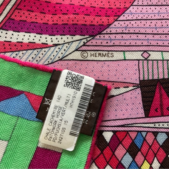 NWT Hermes Patchwork Horse Cashmere Silk Shawl Scarf - Picture 2 of 16